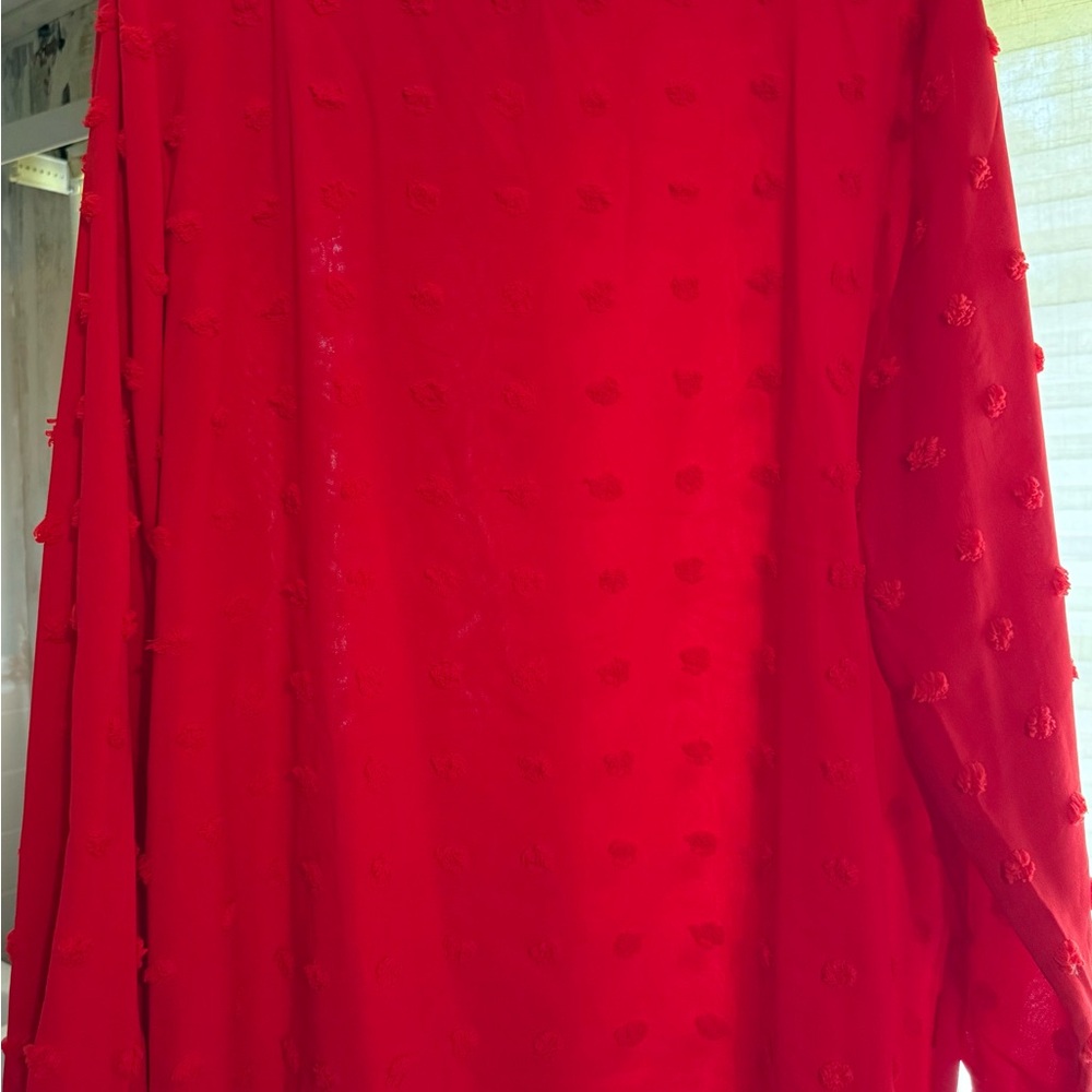 Vibrant Red Textured Long Sleeve Top